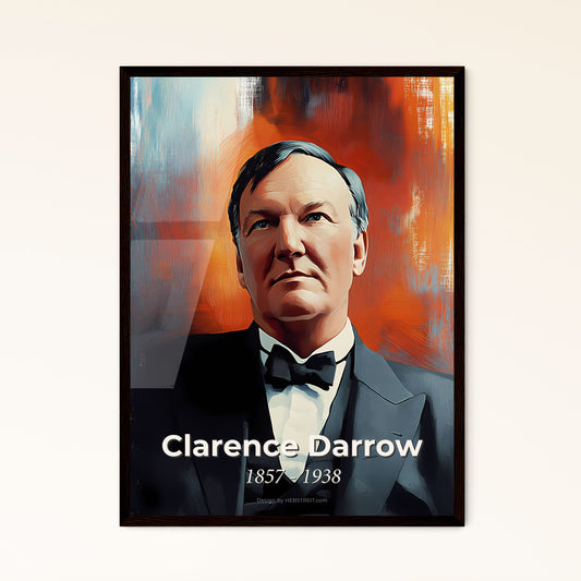 Portrait of Clarence Darrow, 1857 - 1938. Impressionistic painting of a man in a suit and bow tie.