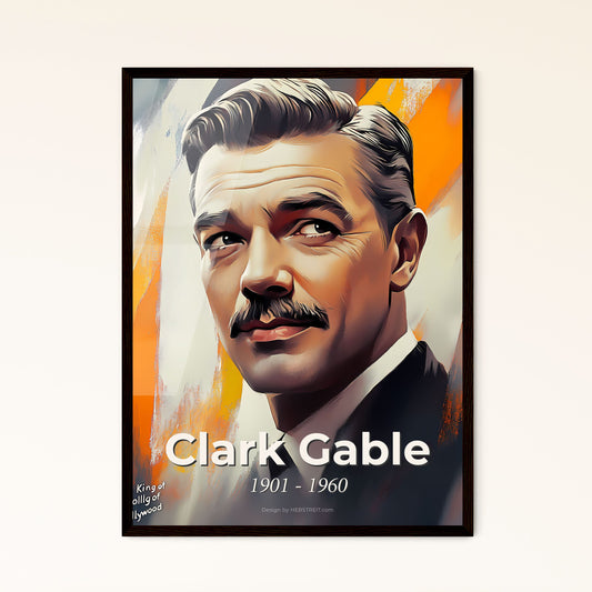 Portrait of Clark Gable, 1901 - 1960. Impressionistic painting of a man with mustache and mustache.