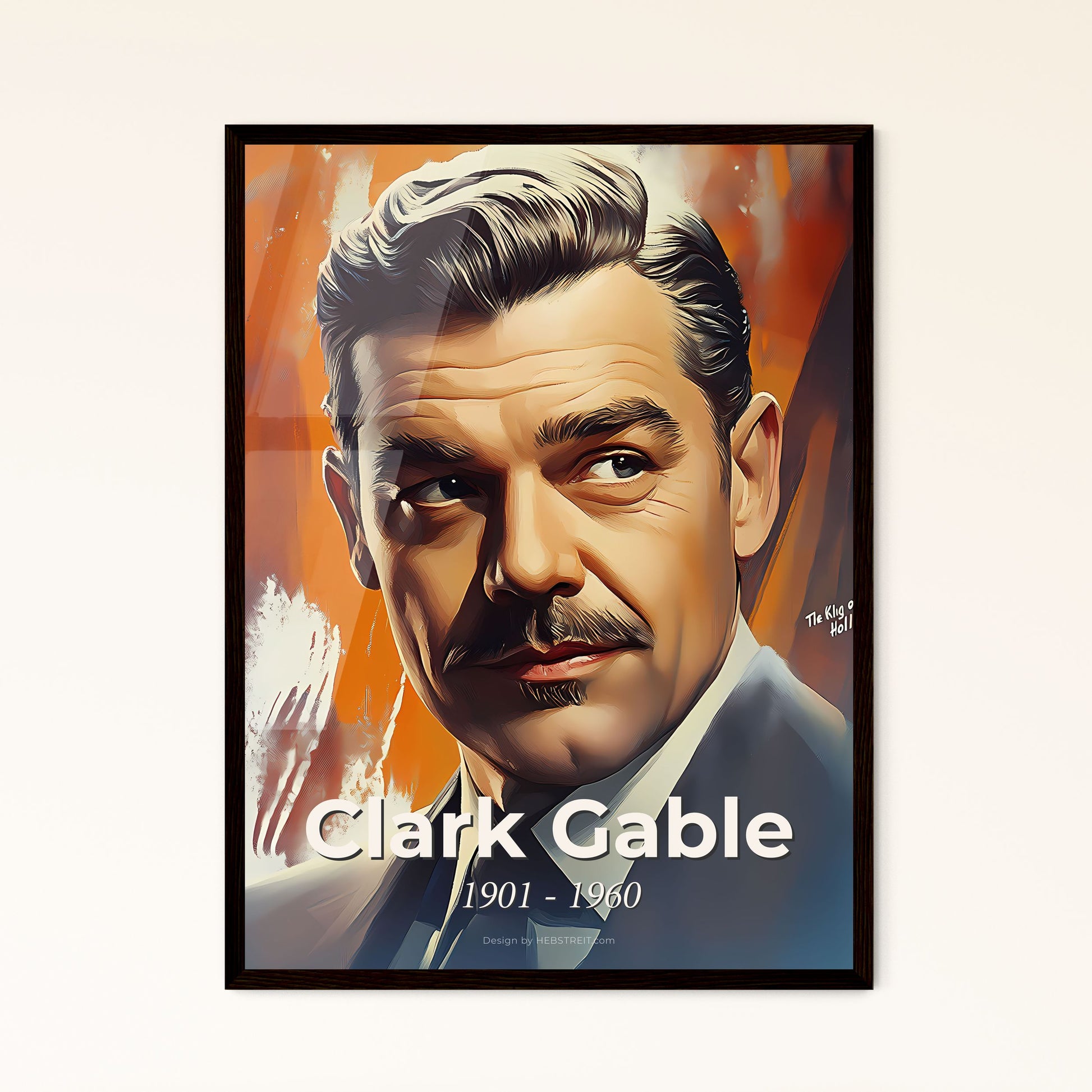 Portrait of Clark Gable, 1901 - 1960. Impressionistic painting of a man with mustache and mustache.