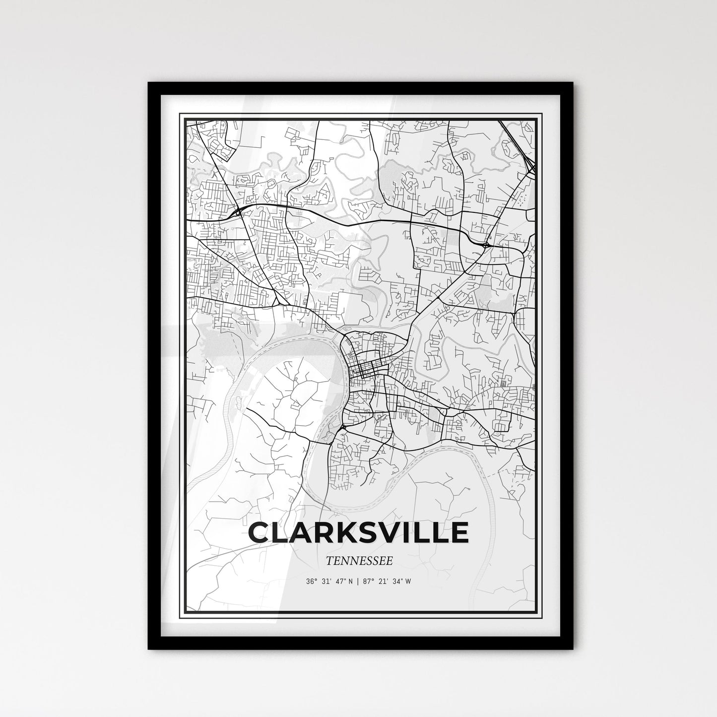 Clarksville Tennessee - Scandinavian Style City Map for Modern Home Decor