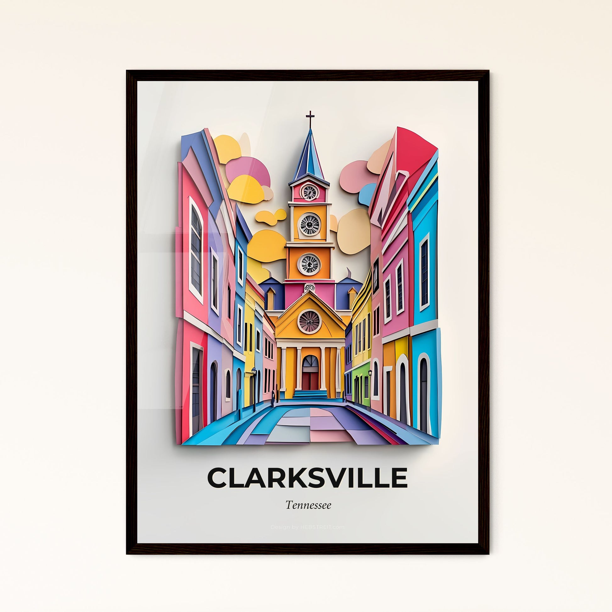 Vivid Clarksville, Tennessee - a colorful city street with a clock tower