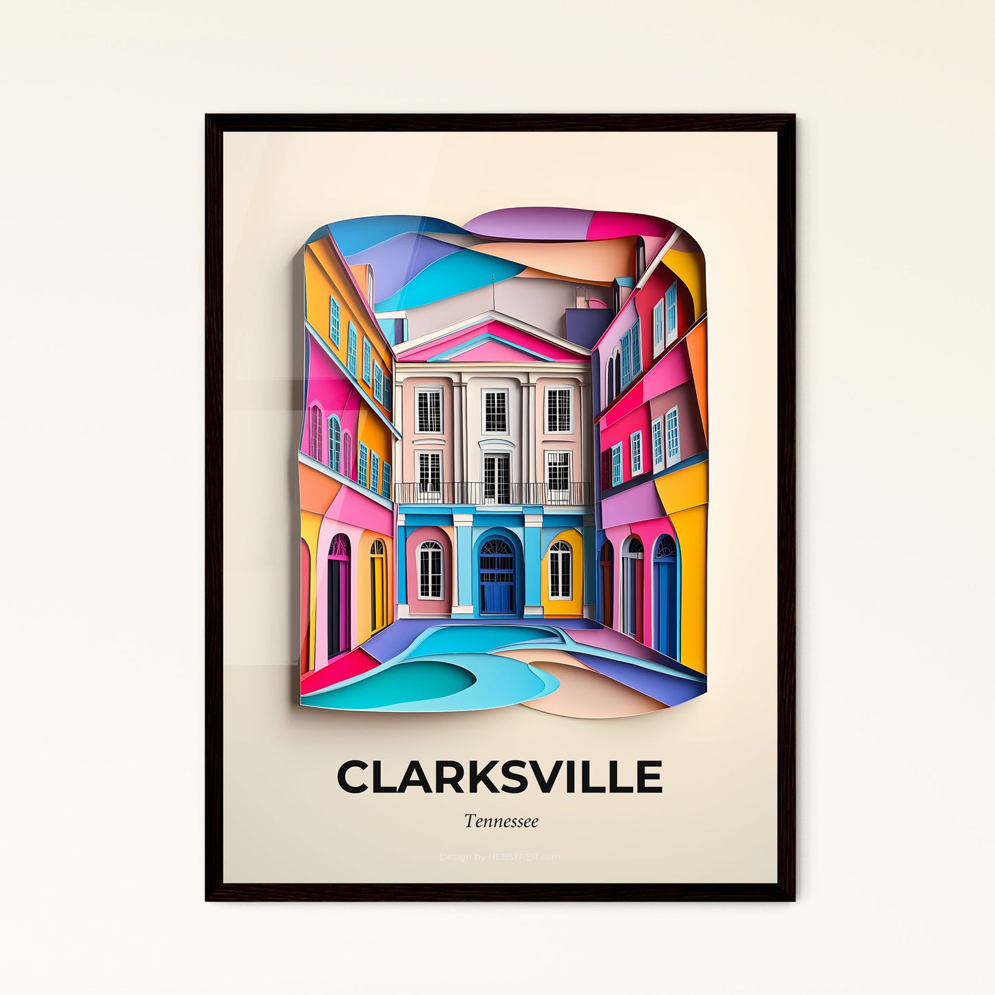 Vivid Clarksville, Tennessee - a colorful cityscape with a fountain in the middle