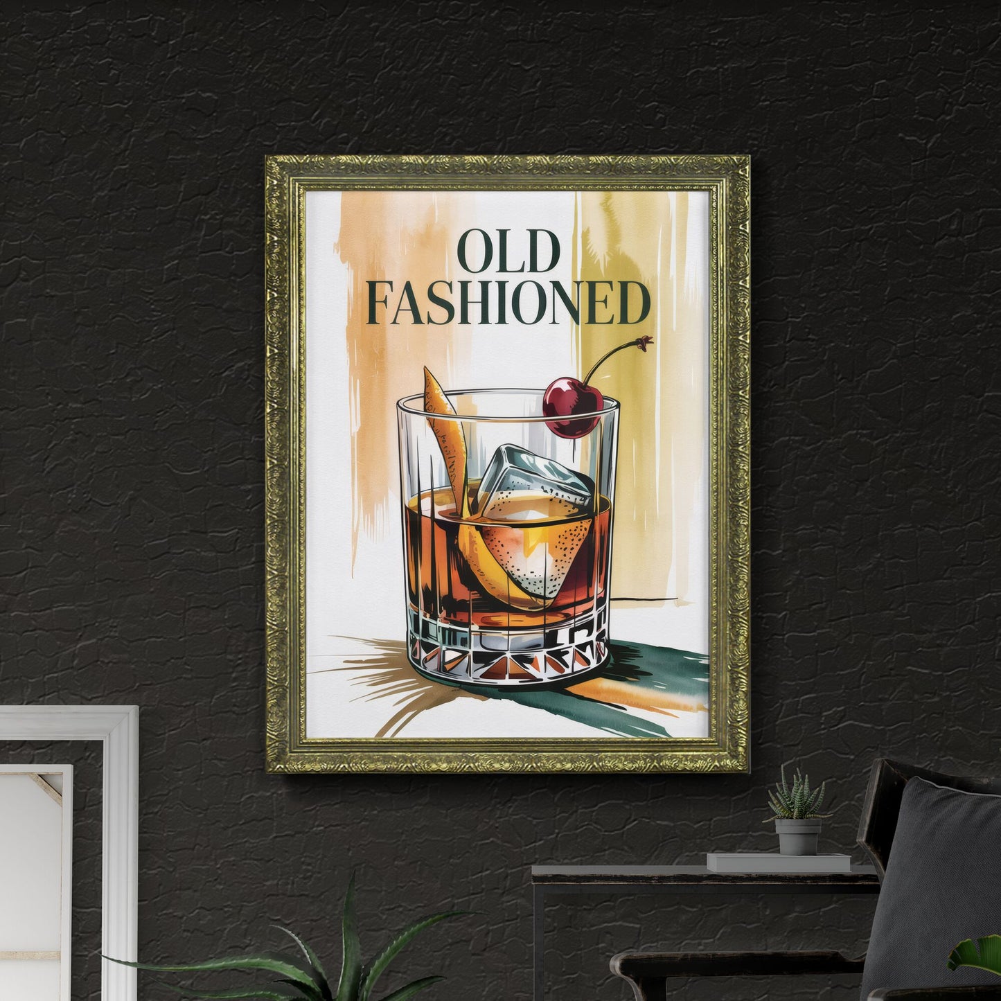 Classic Old Fashioned Cocktail in a Stylish Glass with Orange Twist and Cherry Garnish on Elegant Background.