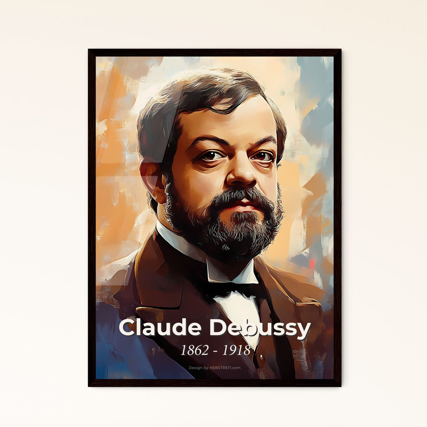 Portrait of Claude Debussy, 1862 - 1918. Impressionistic painting of a man with a beard.