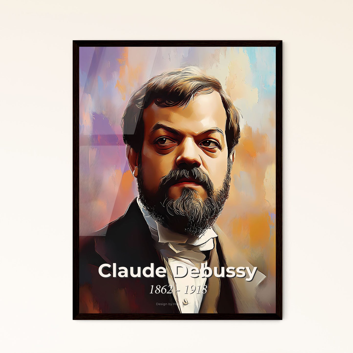 Portrait of Claude Debussy, 1862 - 1918. Impressionistic painting of a man with a beard.