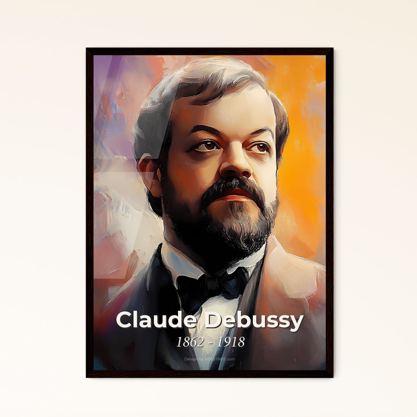 Portrait of Claude Debussy, 1862 - 1918. Impressionistic painting of a man with a beard and mustache.