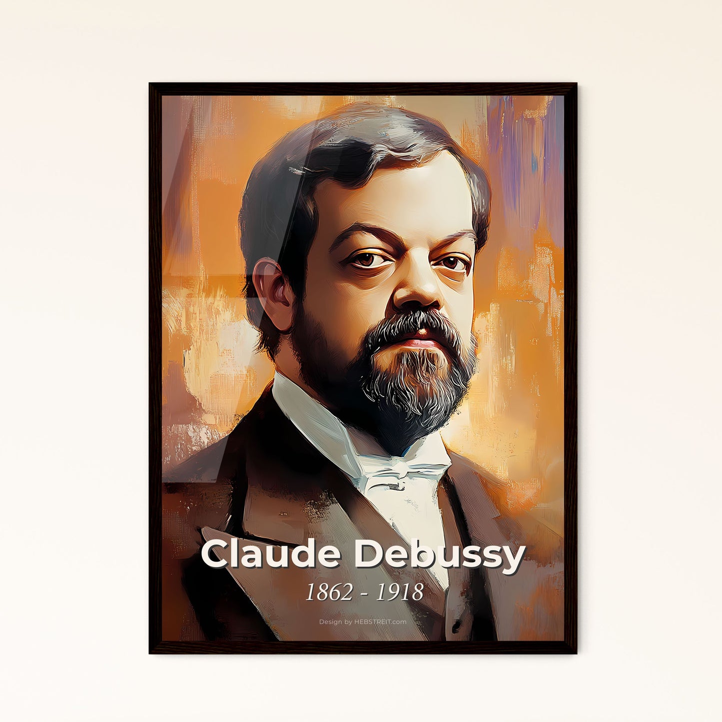 Portrait of Claude Debussy, 1862 - 1918. Impressionistic painting of a man with a beard and mustache.