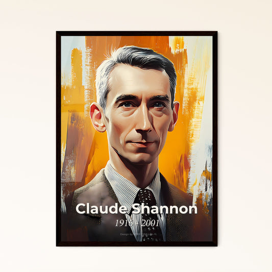 Portrait of Claude Shannon, 1916 - 2001. Impressionistic painting of a man in a suit and tie.