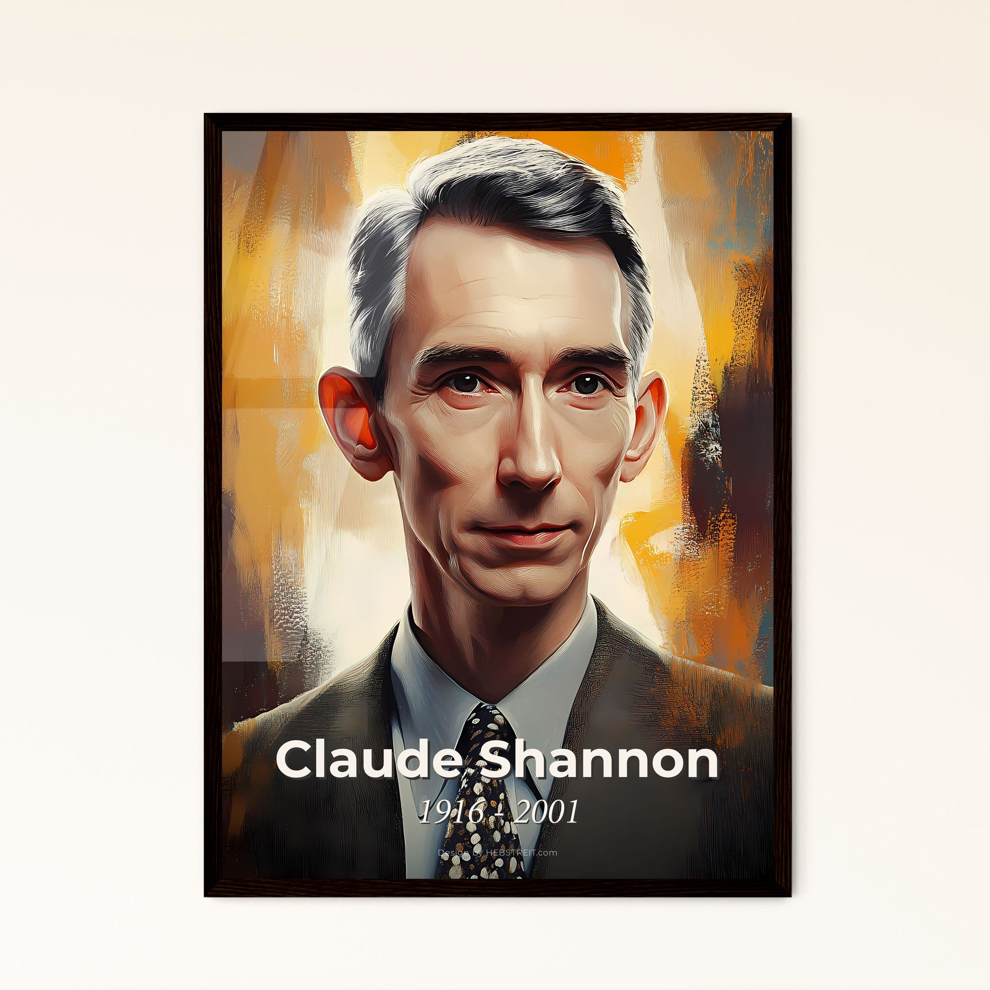 Portrait of Claude Shannon, 1916 - 2001. Impressionistic painting of a man in a suit and tie.