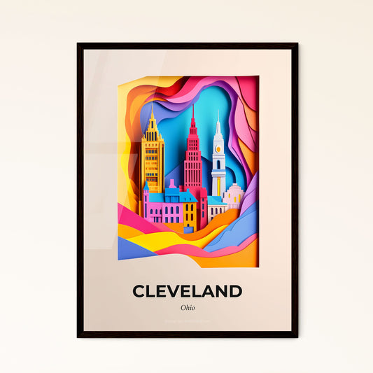 Vivid Cleveland, Ohio - a paper cut of a city with a clock tower