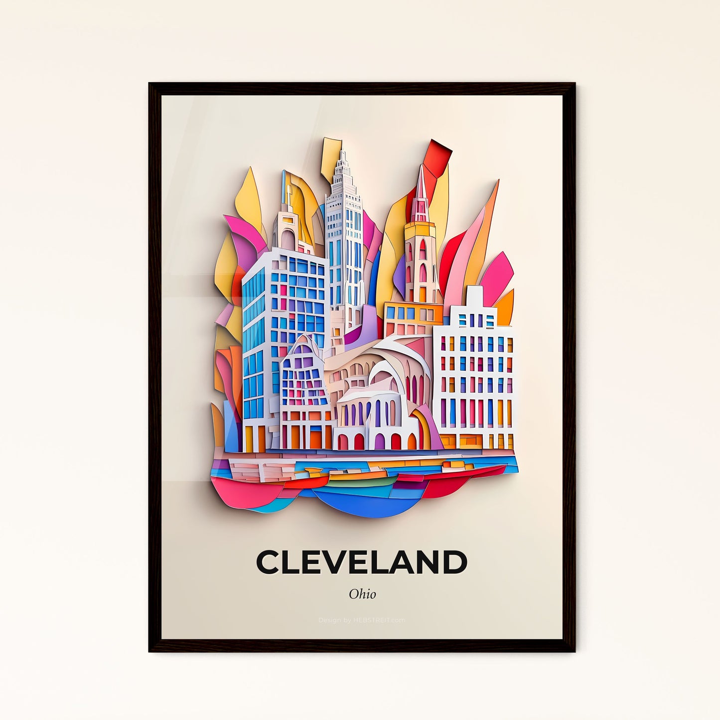 Vivid Cleveland, Ohio - a paper cut of a city with a clock tower