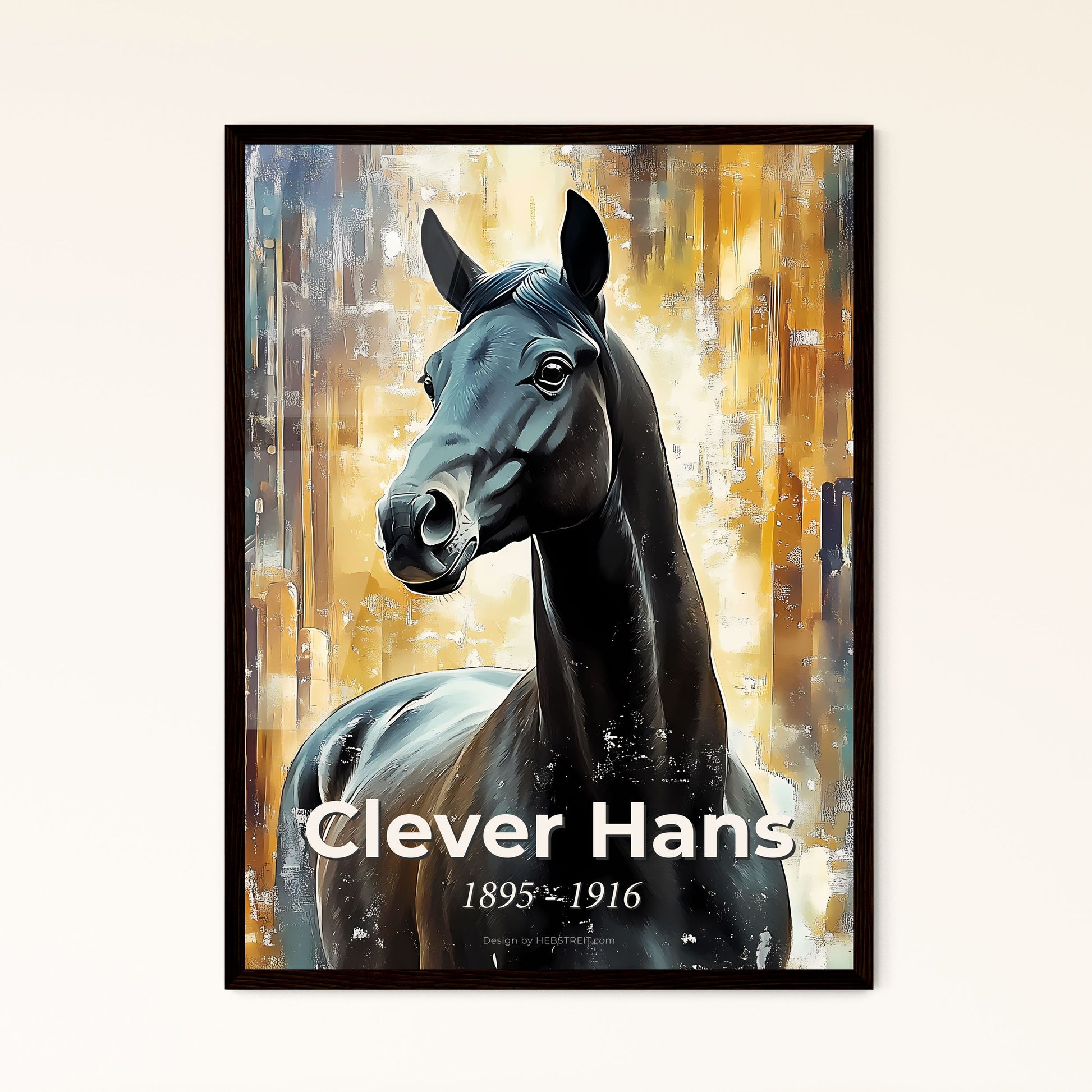 Portrait of Clever Hans, 1895 - 1916. Impressionistic painting of a black horse with a long neck.