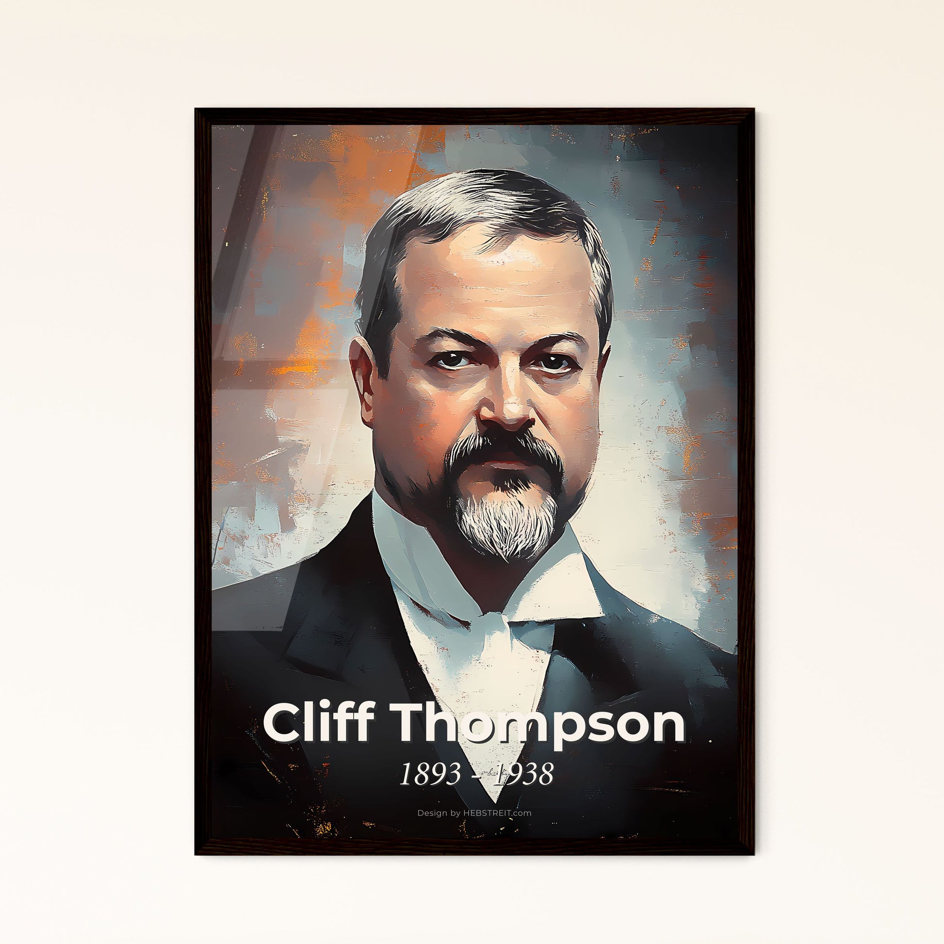 Portrait of Cliff Thompson, 1893 - 1938. Impressionistic painting of a man with a beard and mustache.