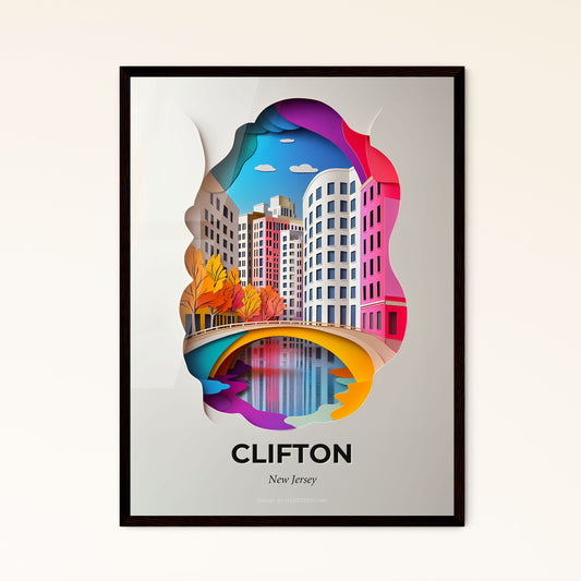 Vivid Clifton, New Jersey - a paper cut of a city with a bridge