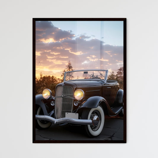 Black vintage car with large front bumper - Framed Art Print