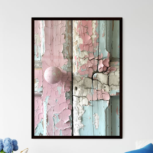 Close up vintage shabby chic bathroom cabinet beige ivory painted details paint chipped distressed materials minimalist soft light neutral tones art detail Framed Art