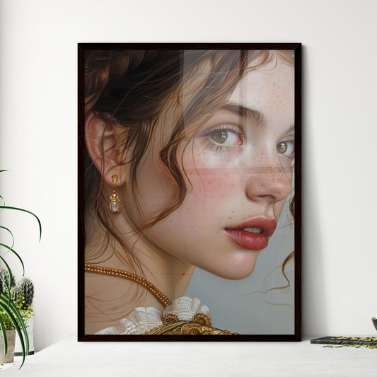 Baroque portrait oil painting woman freckles pearl necklace power gem art vibrant Default Title