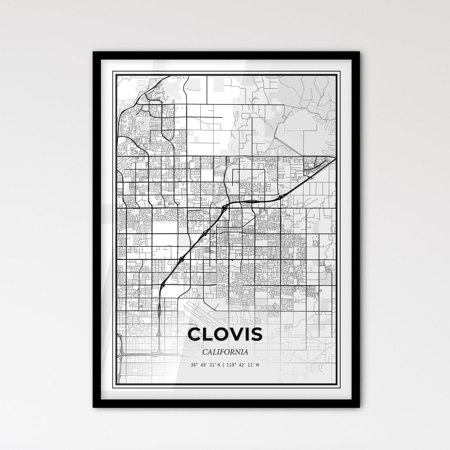 Clovis California - Scandinavian Style City Map for Modern Home Decor