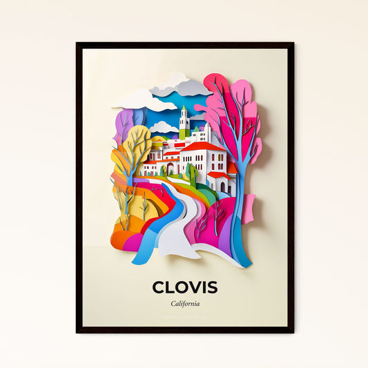 Vivid Clovis, California - a paper cut of a city with a river