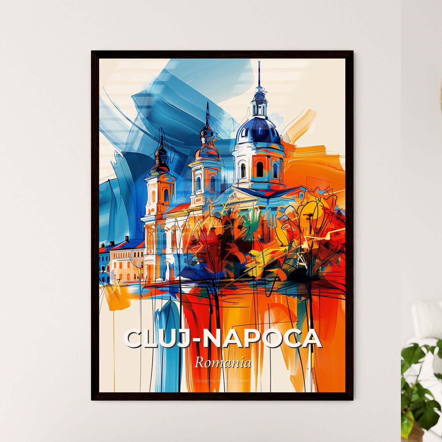 Vibrant Cluj-Napoca, Romania - A Painting Of A Building With A Colorful Background