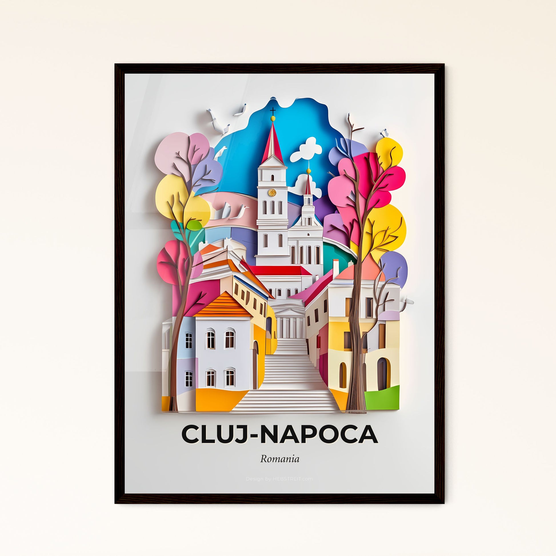 Vivid Cluj-Napoca, Romania - a paper cut of a church and trees