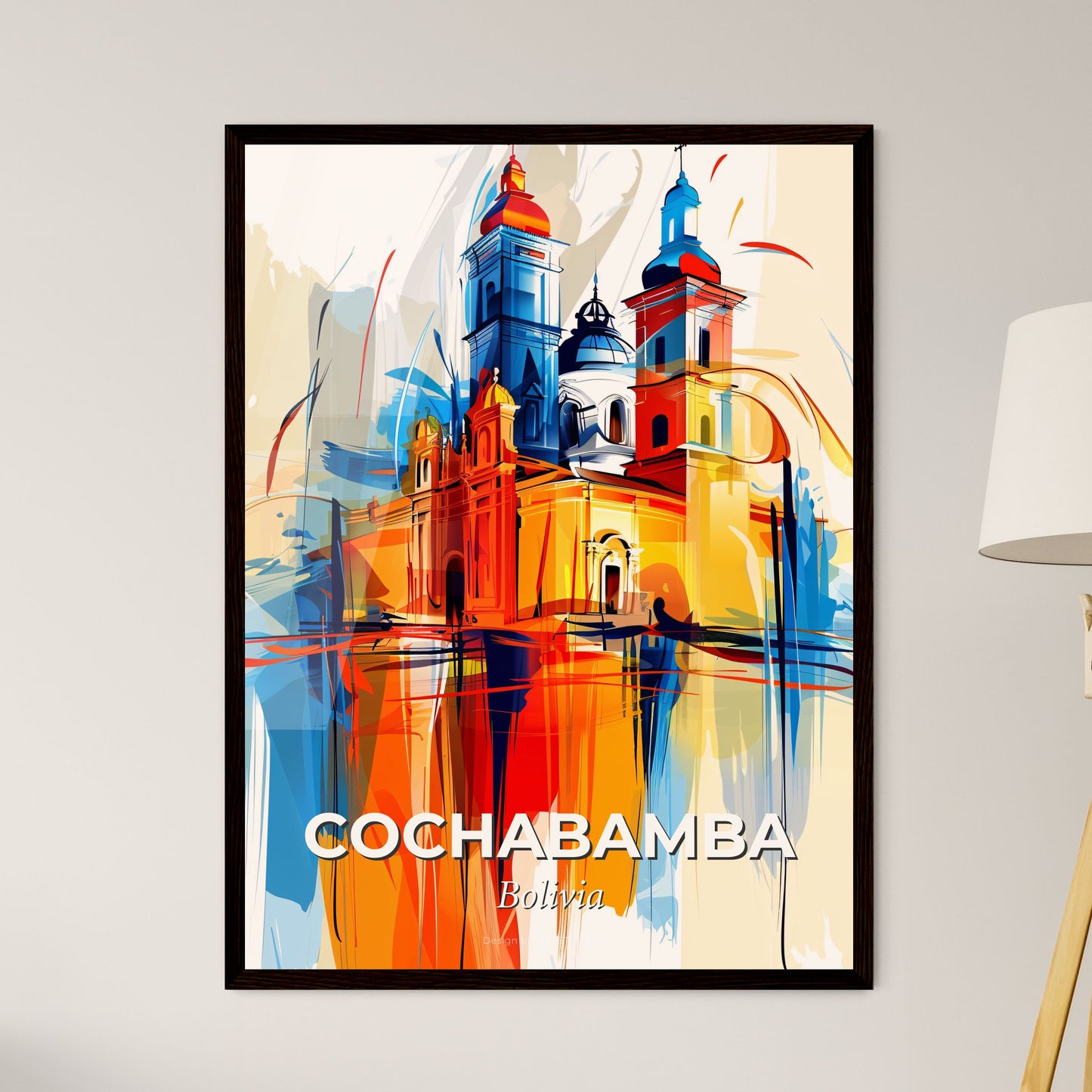 Vibrant Cochabamba, Bolivia - A Painting Of A Skyline With A Colorful Building