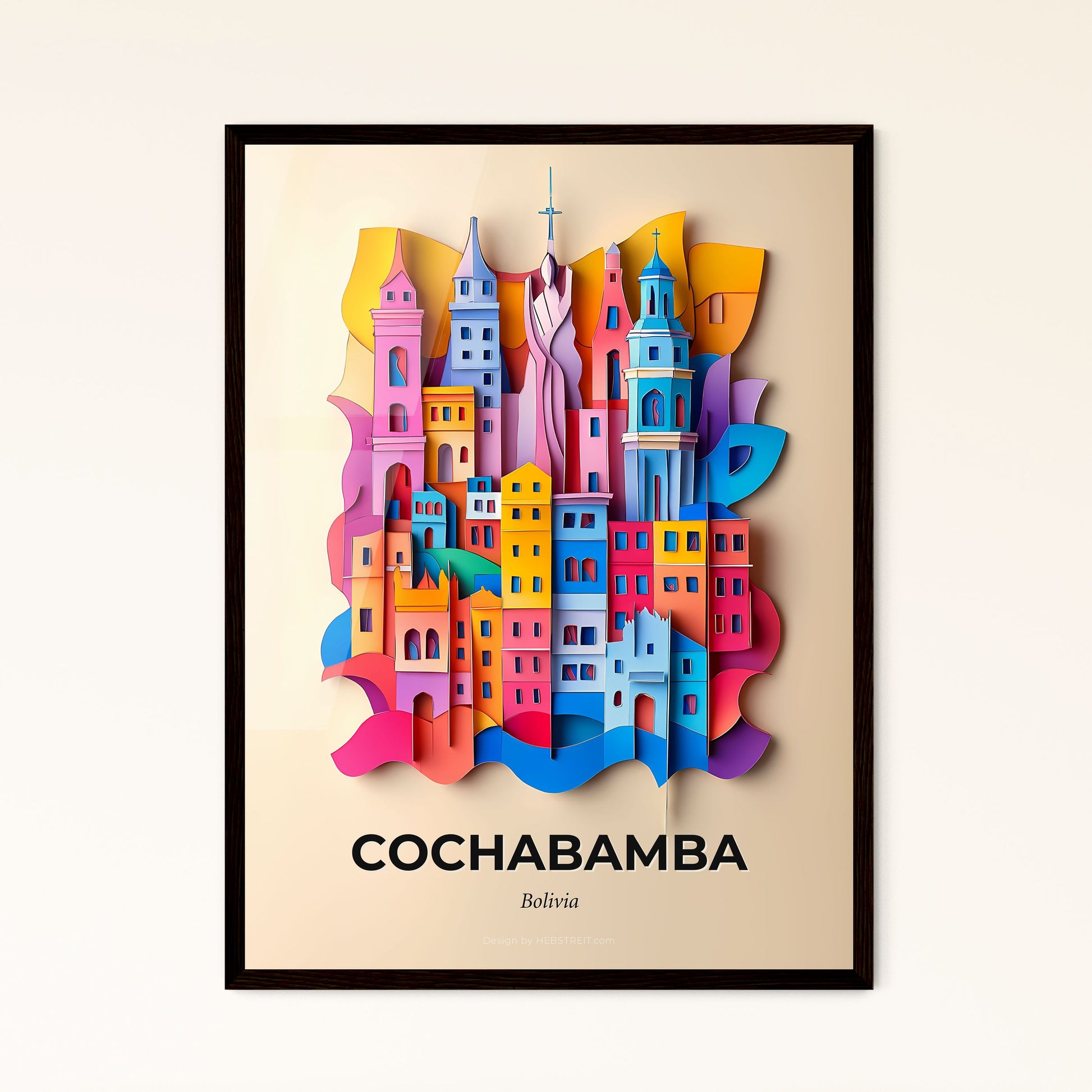 Vivid Cochabamba, Bolivia - a colorful city with a cross on top of it