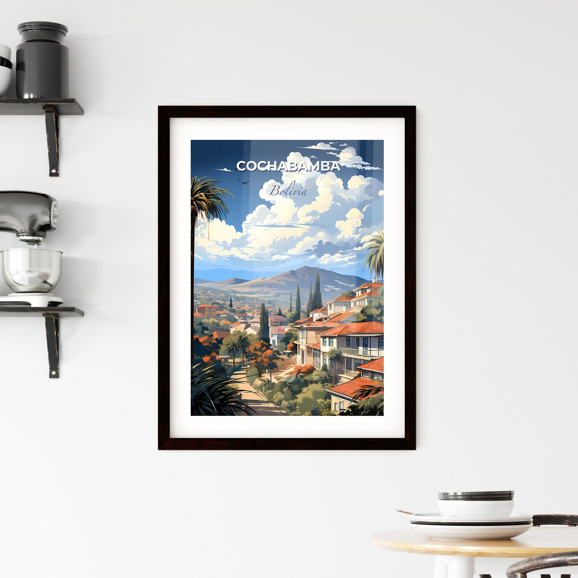 Cochabamba Skyline Landscape Art - Vibrant Cityscape Painting with Palm Trees and Mountain Views Default Title