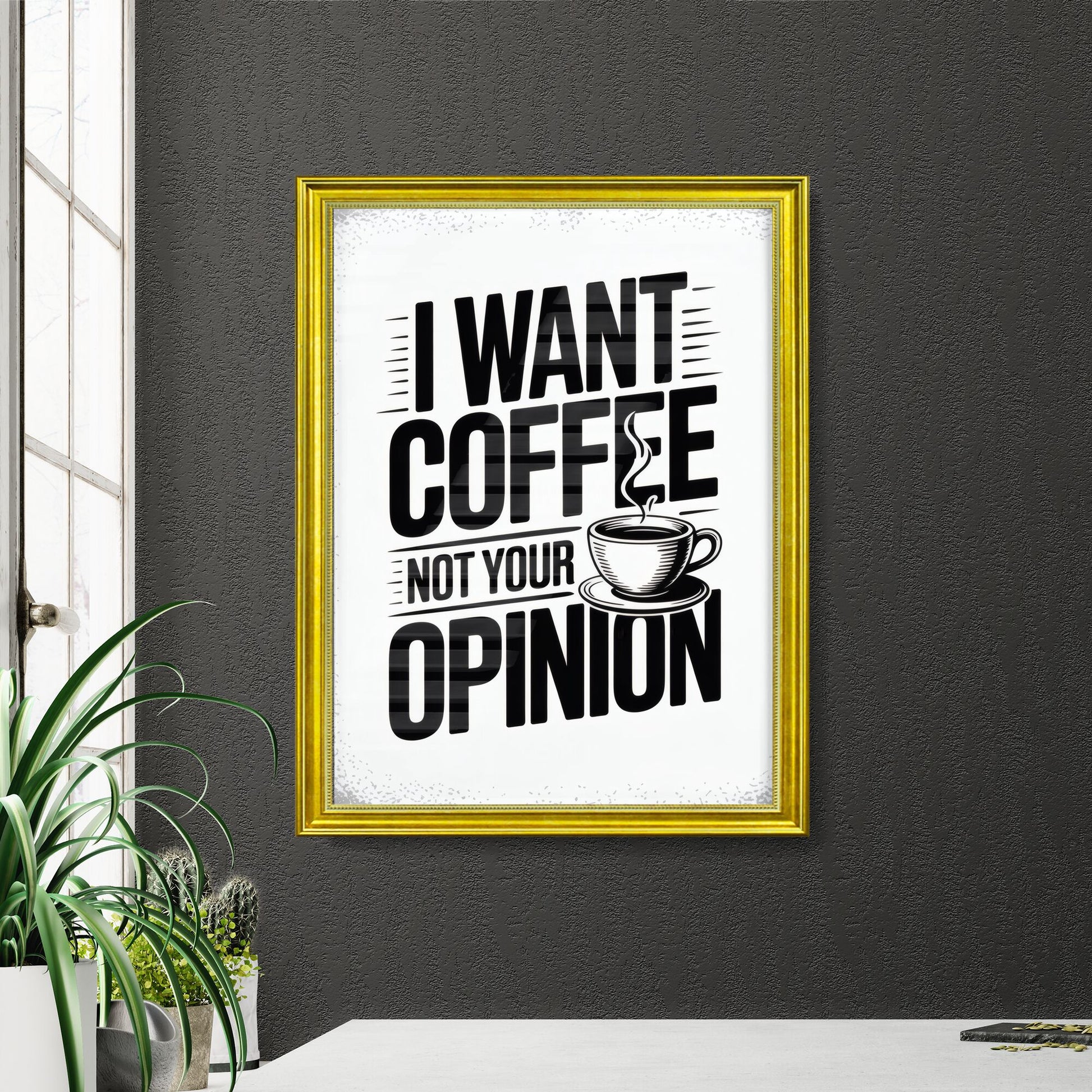 Coffee Enthusiast's Statement: Prioritizing Coffee Over Unsolicited Opinions in a Bold Typography Design.