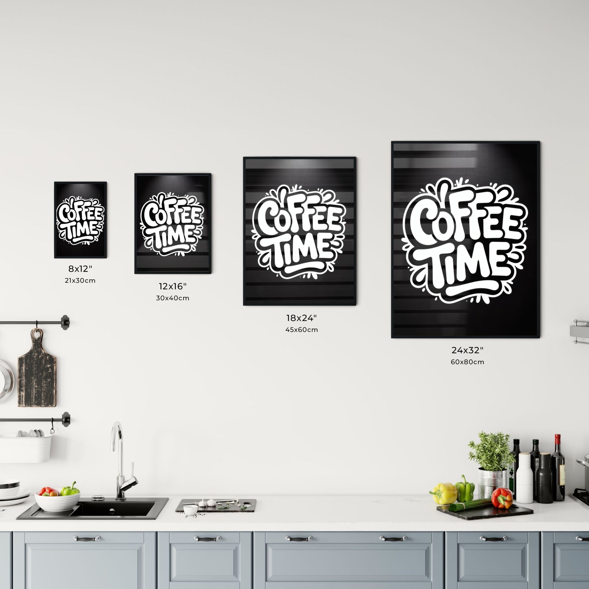 Coffee Time: Bold White Typography on a Black Background for a Modern Café Atmosphere. Chart