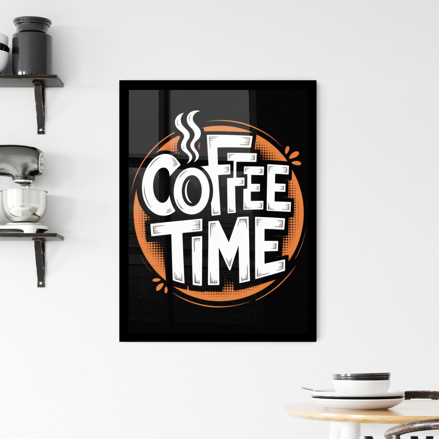Coffee Time: Vibrant Retro Typography Design for Coffee Lovers and Cafés Framed Print