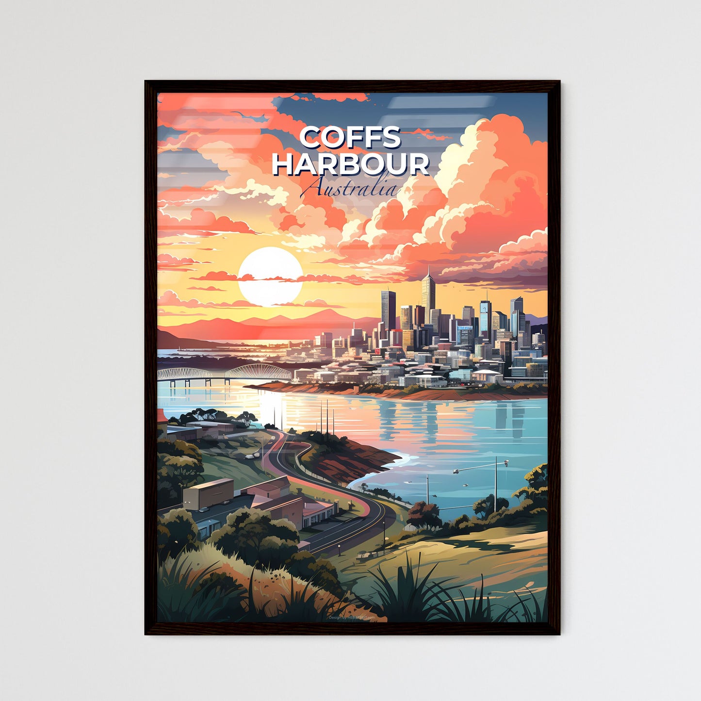 Coffs Harbour Australia Skyline Painting: Vibrant Cityscape by the River Default Title