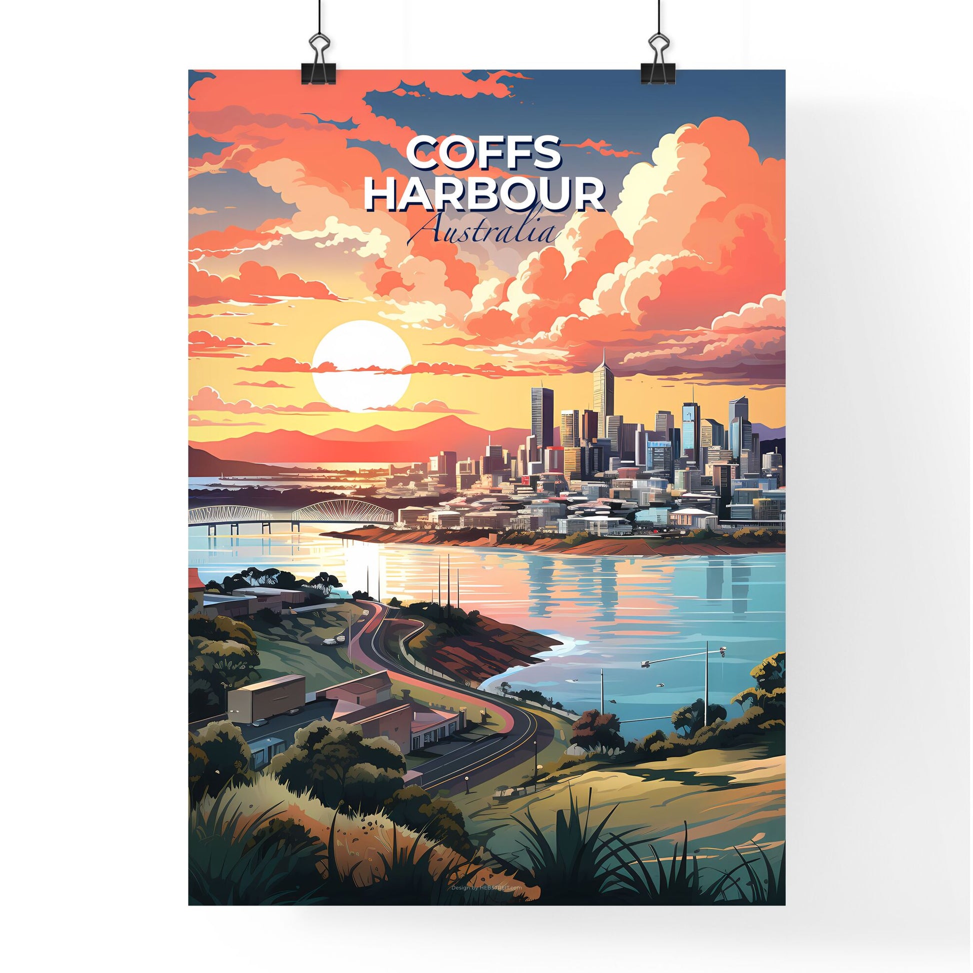 Coffs Harbour Australia Skyline Painting: Vibrant Cityscape by the River Default Title