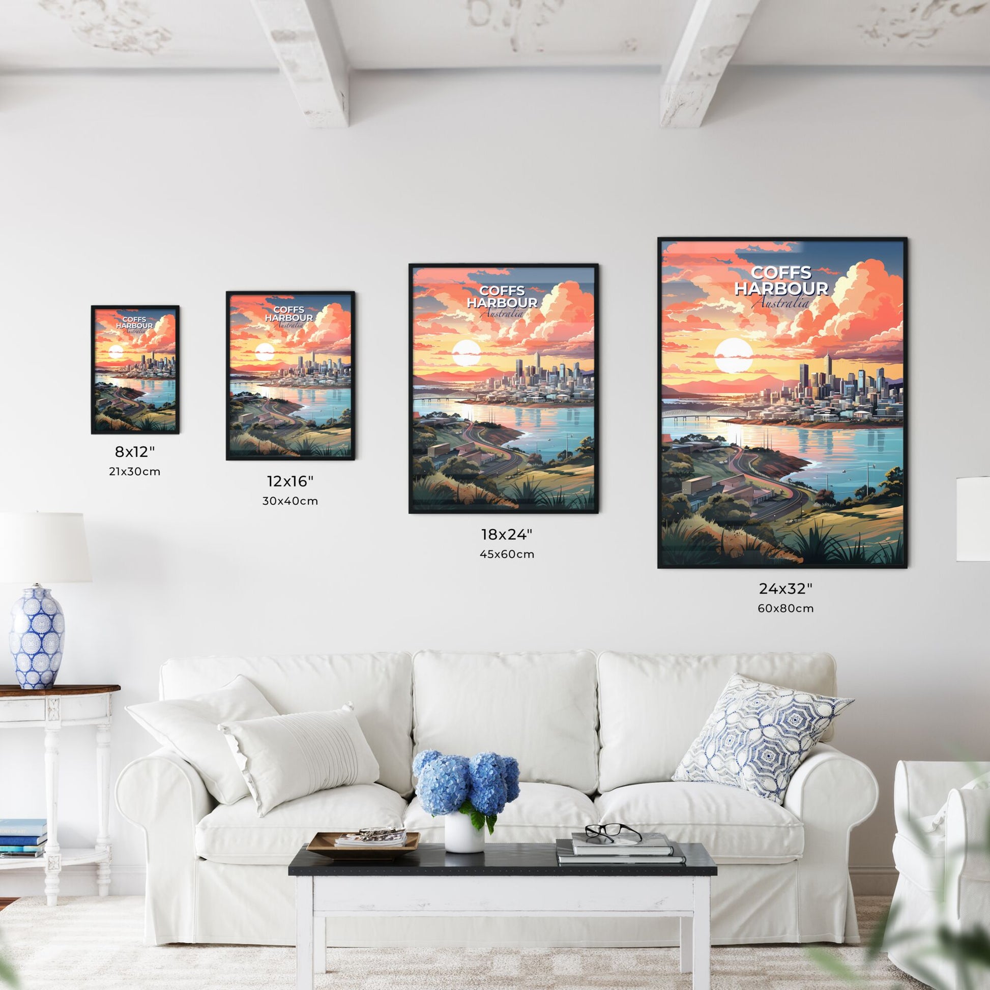 Coffs Harbour Australia Skyline Painting: Vibrant Cityscape by the River Default Title