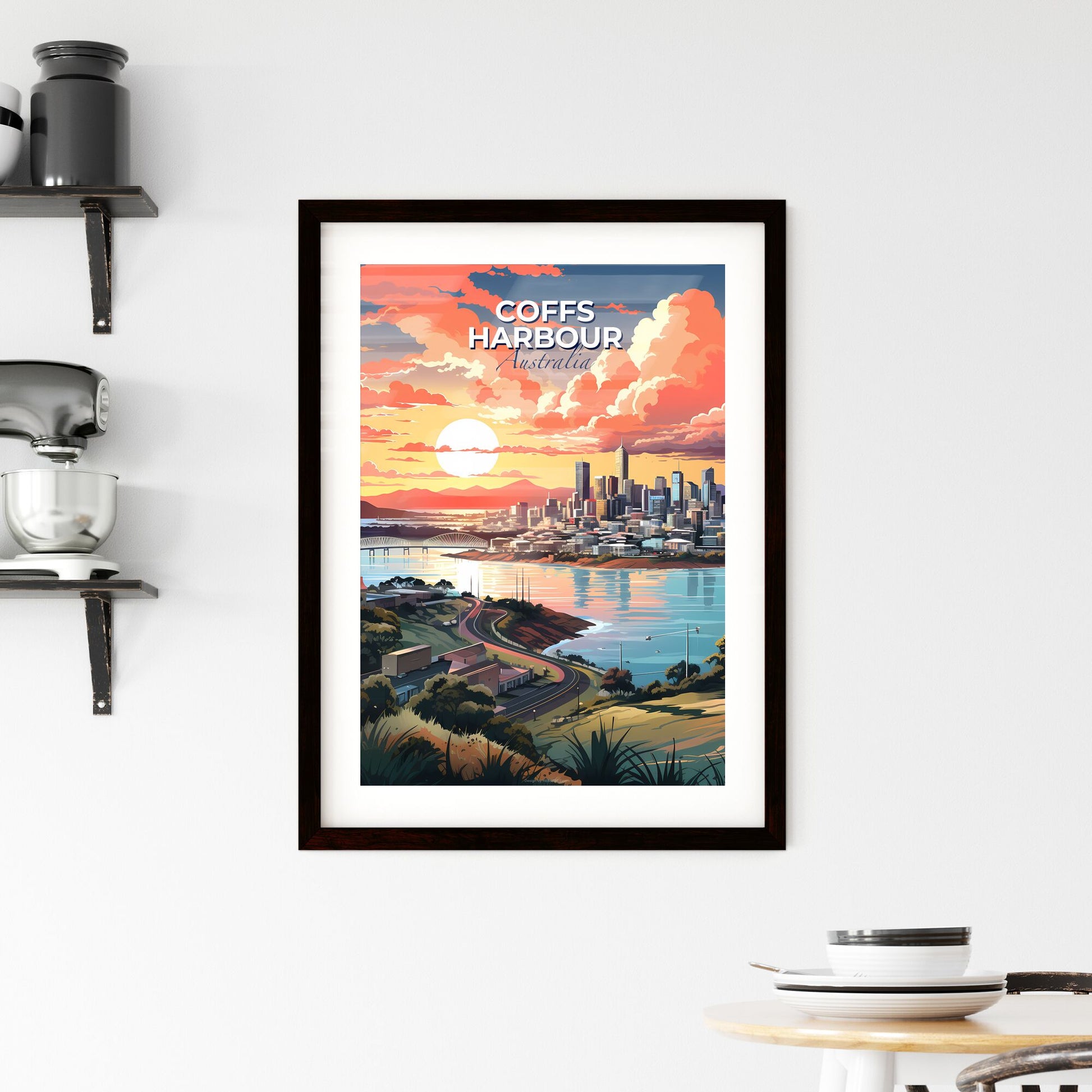 Coffs Harbour Australia Skyline Painting: Vibrant Cityscape by the River Default Title