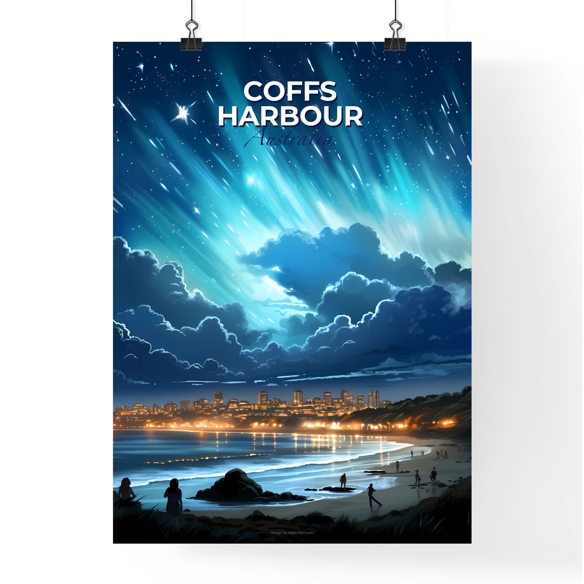 Coffs Harbour Skyline Painting - City, Beach, Sky, Stars, Abstract, Vibrant, Artistic Default Title