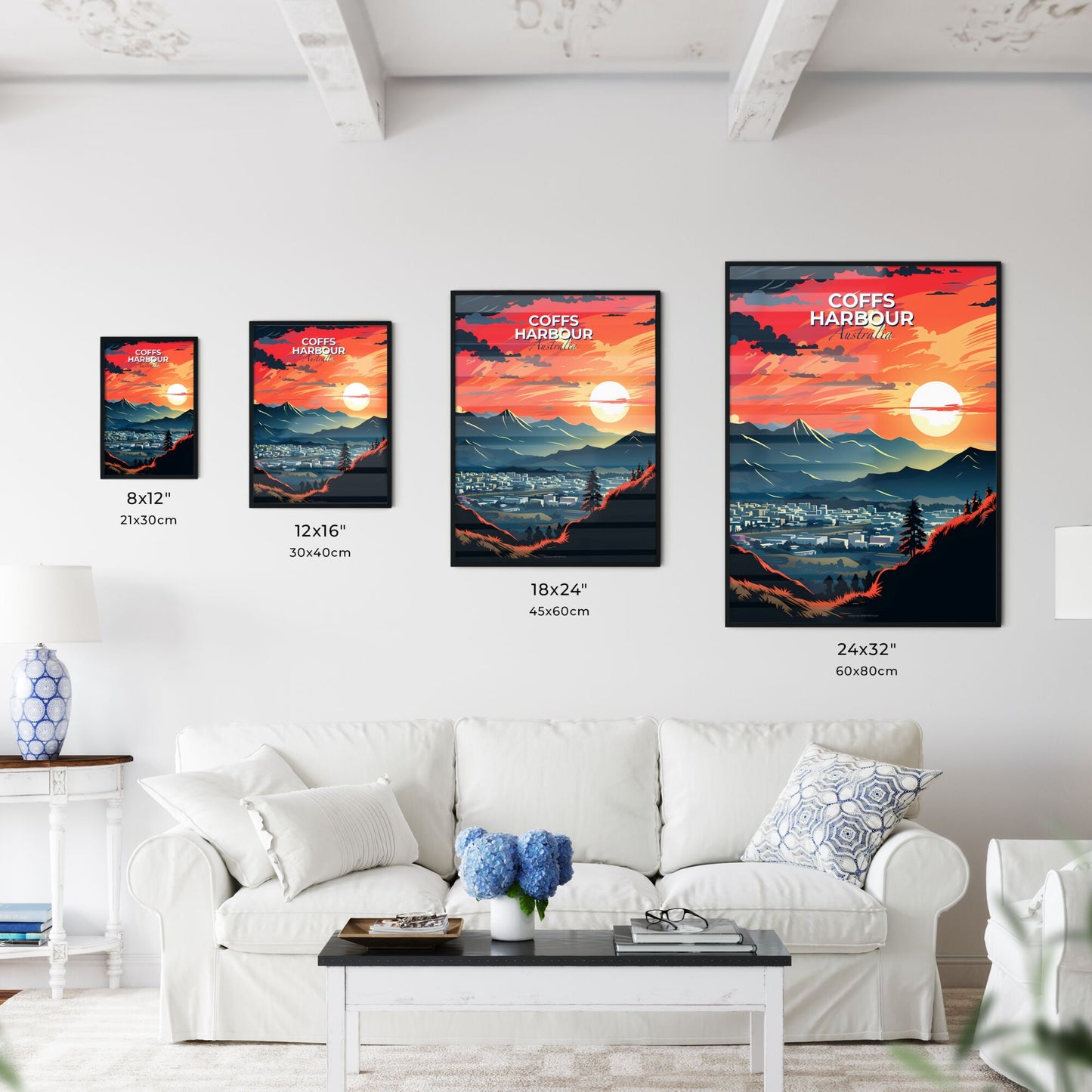 Coffs Harbour Skyline Sunset Cityscape Painting Vibrant Colorful Sky Default Title