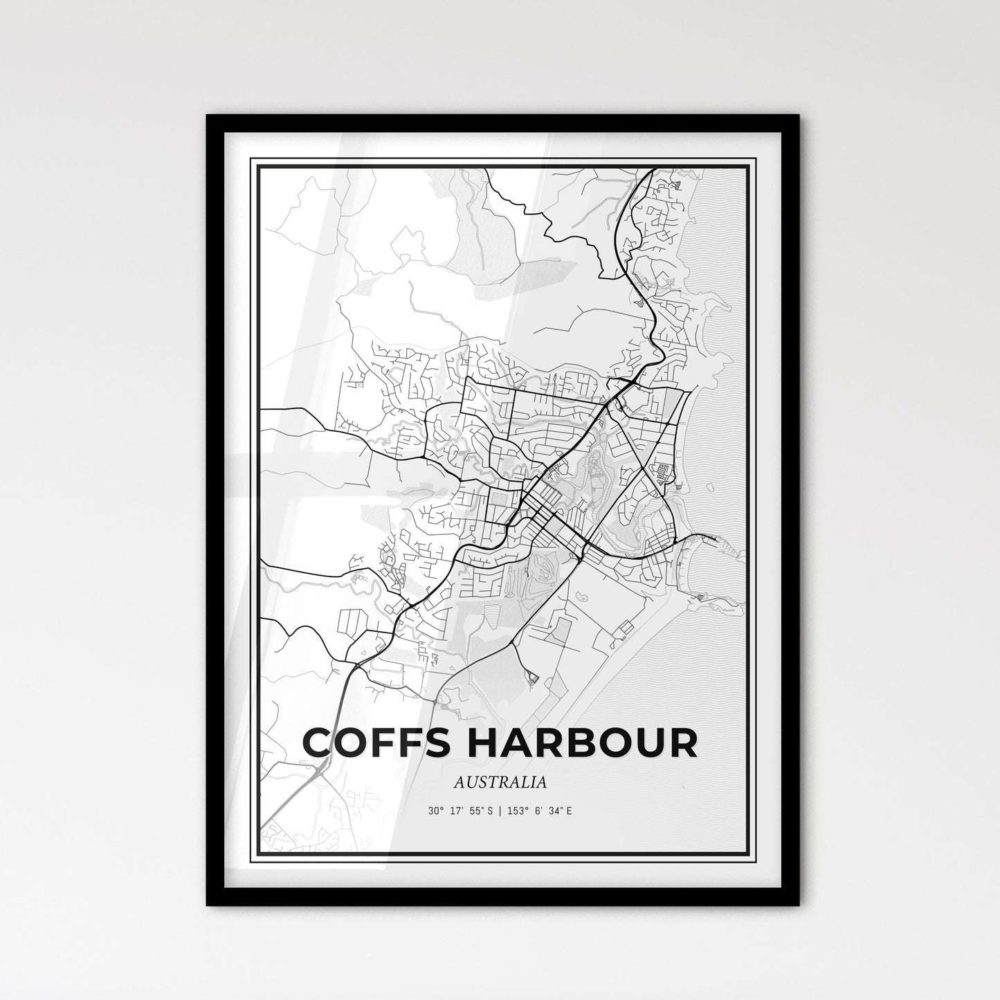 Coffs Harbour Australia - Scandinavian Style City Map for Modern Home Decor