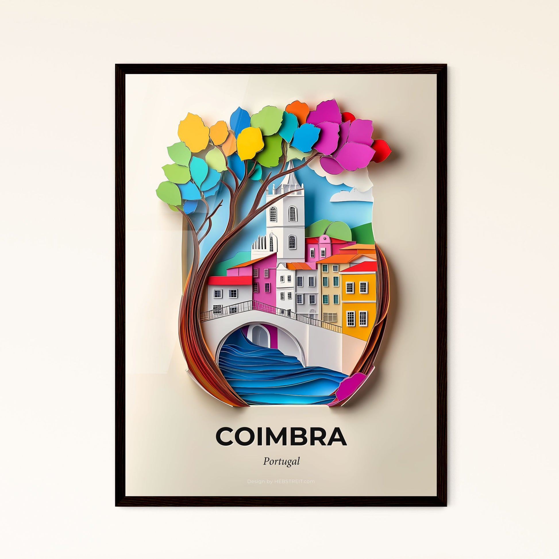 Vivid Coimbra, Portugal - a paper cut of a city with a clock tower