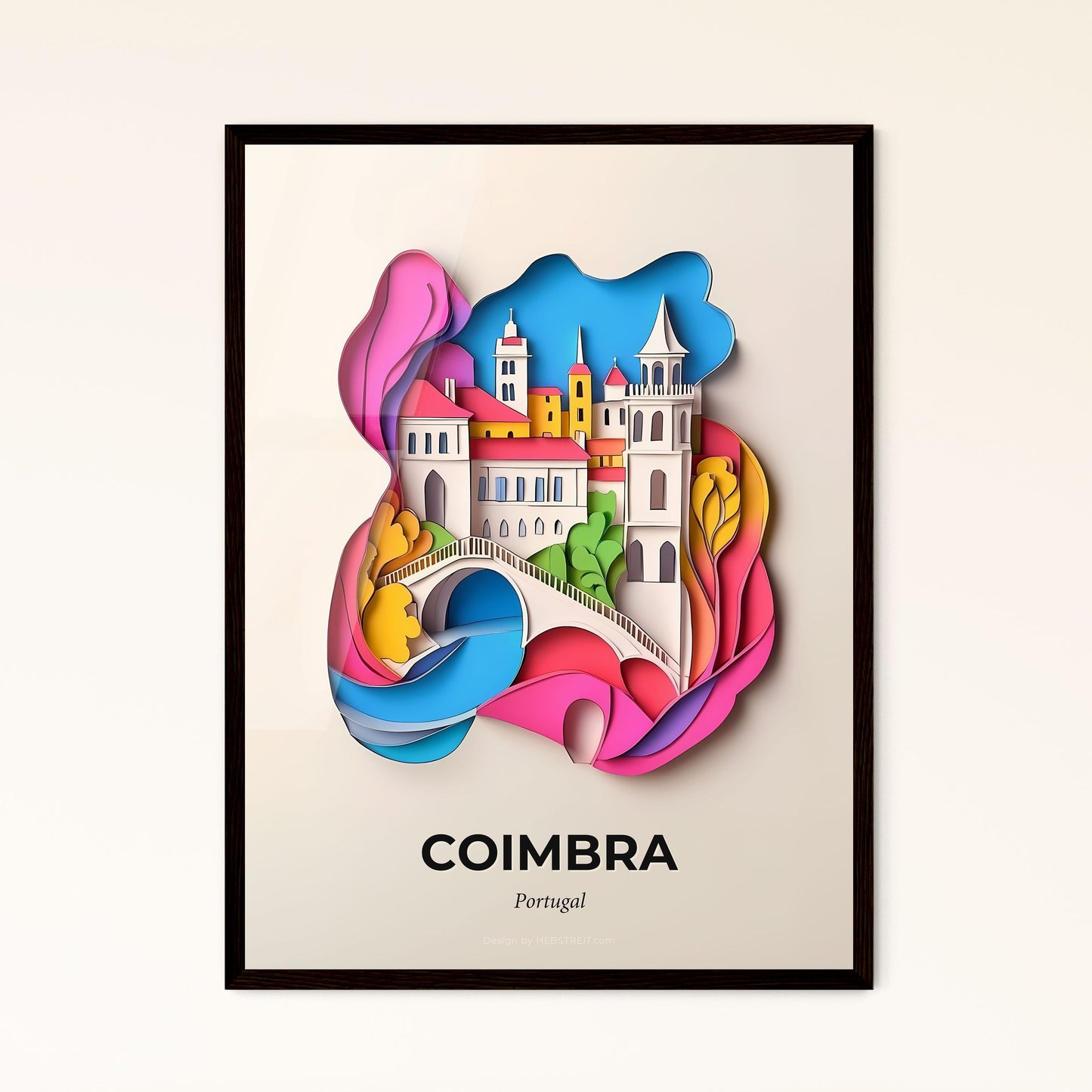 Vivid Coimbra, Portugal - a paper cut of a bridge and a castle