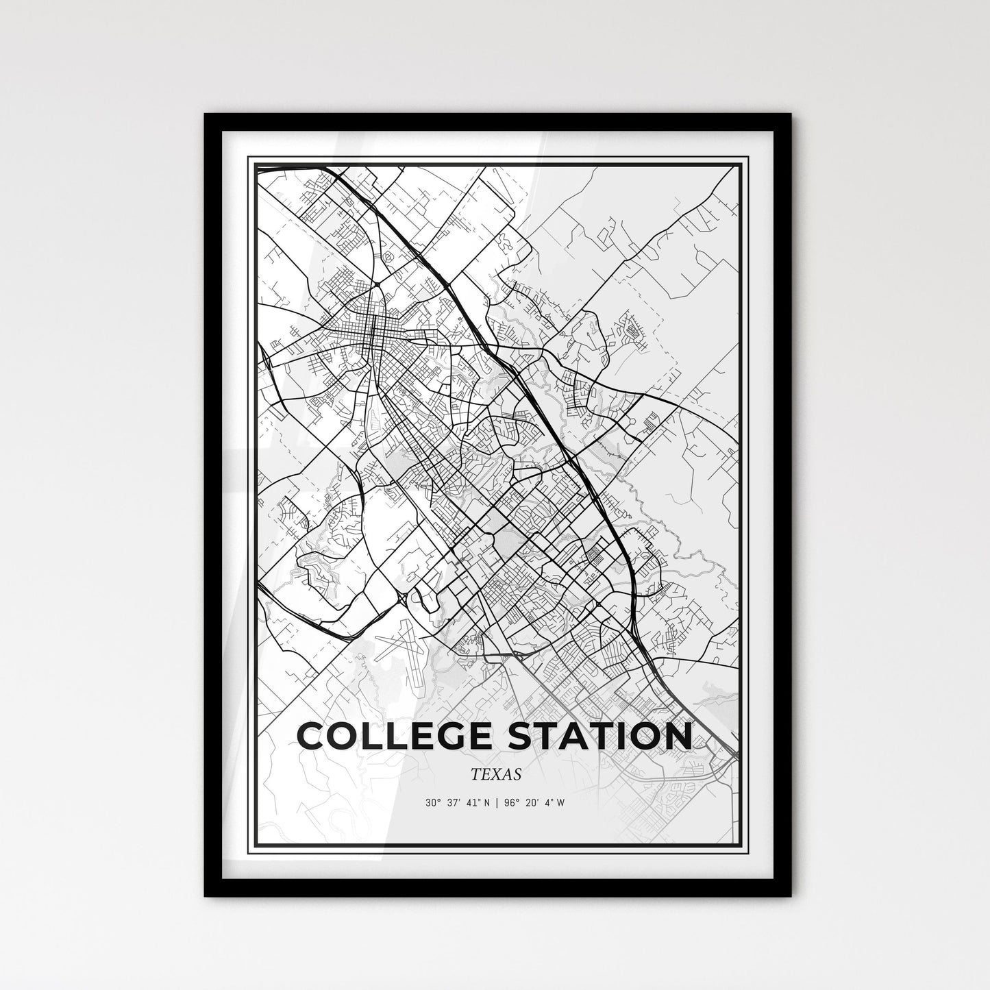 College Station Texas - Scandinavian Style City Map for Modern Home Decor