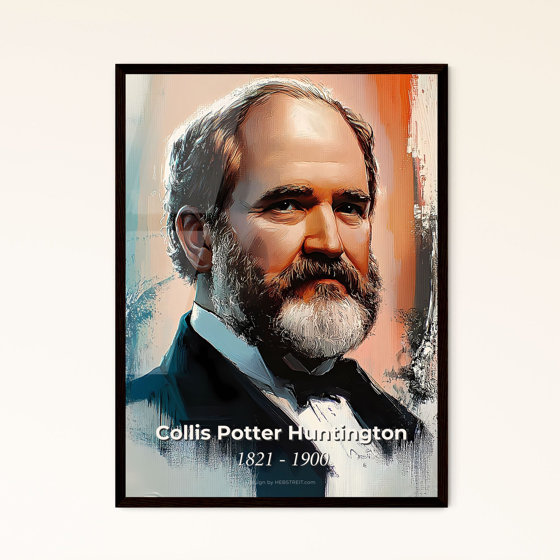 Portrait of Collis Potter Huntington, 1821 - 1900. Impressionistic painting of a man with a beard.