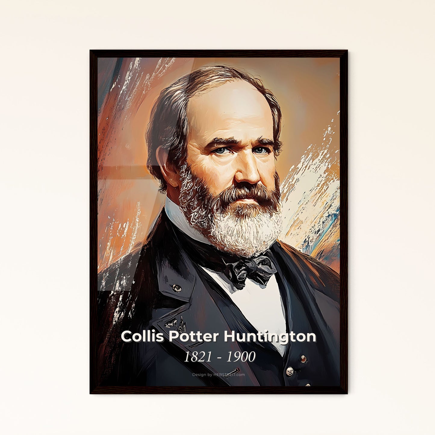 Portrait of Collis Potter Huntington, 1821 - 1900. Impressionistic painting of a man with a beard.