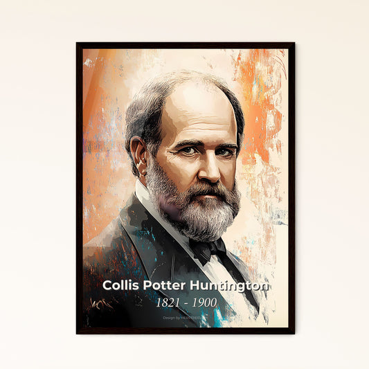 Portrait of Collis Potter Huntington, 1821 - 1900. Impressionistic painting of a man in a suit.