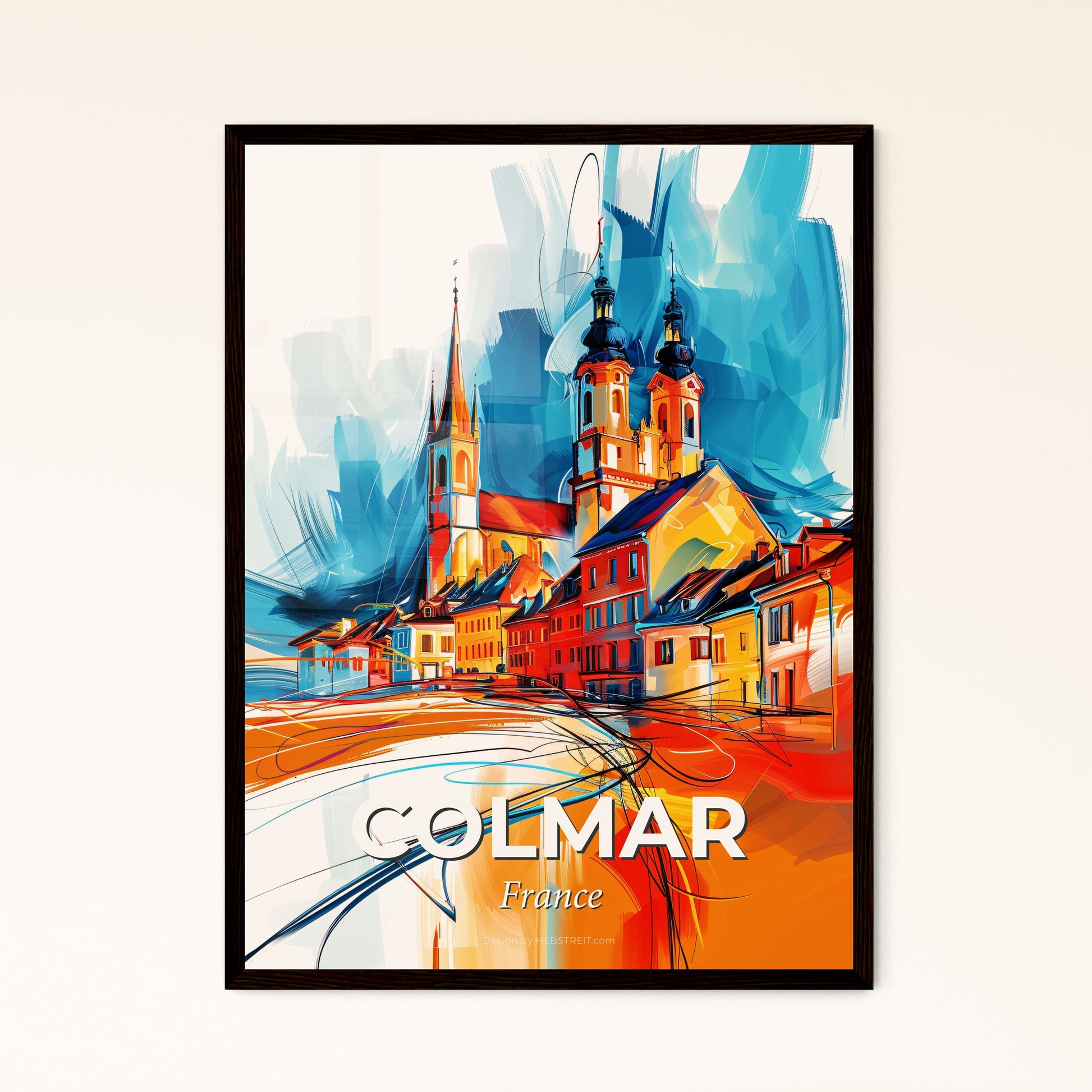 Vibrant Colmar, France - A Painting Of A Building With Towers And A Church