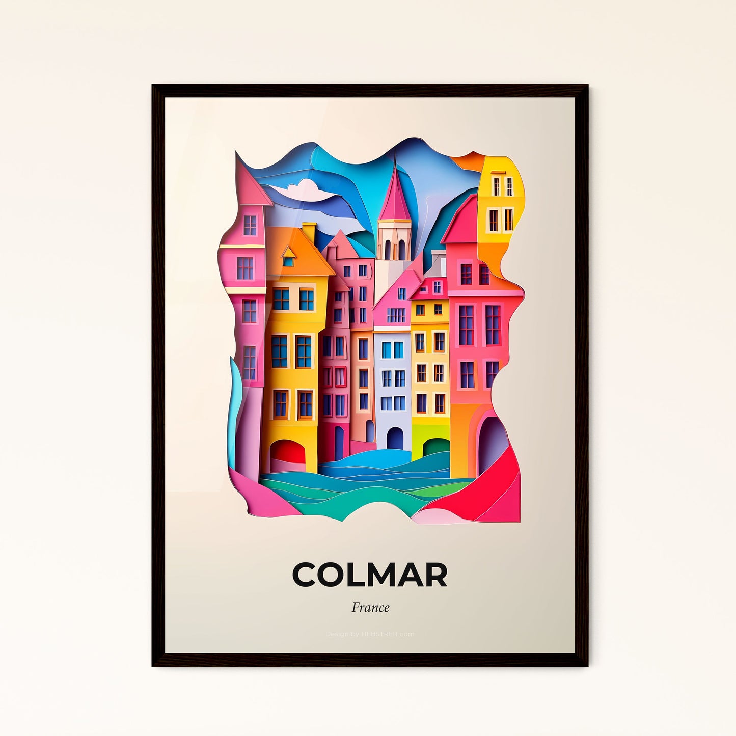 Vivid Colmar, France - a paper cut of a city with a clock tower