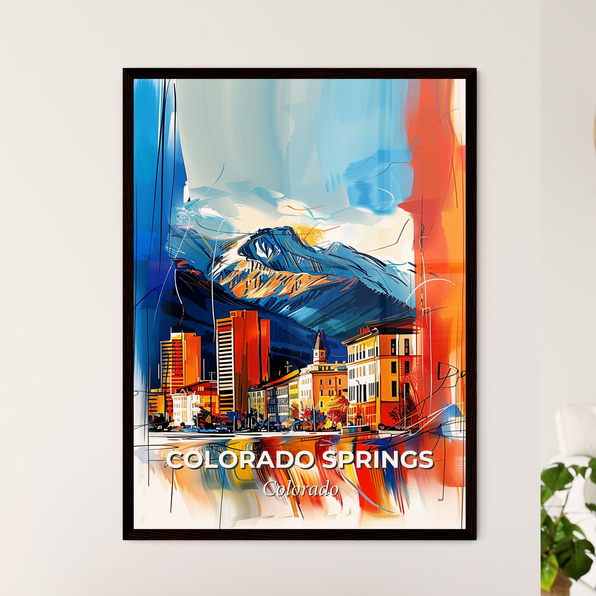 Vibrant Colorado Springs, Colorado - A Painting Of A City With Mountains In The Background