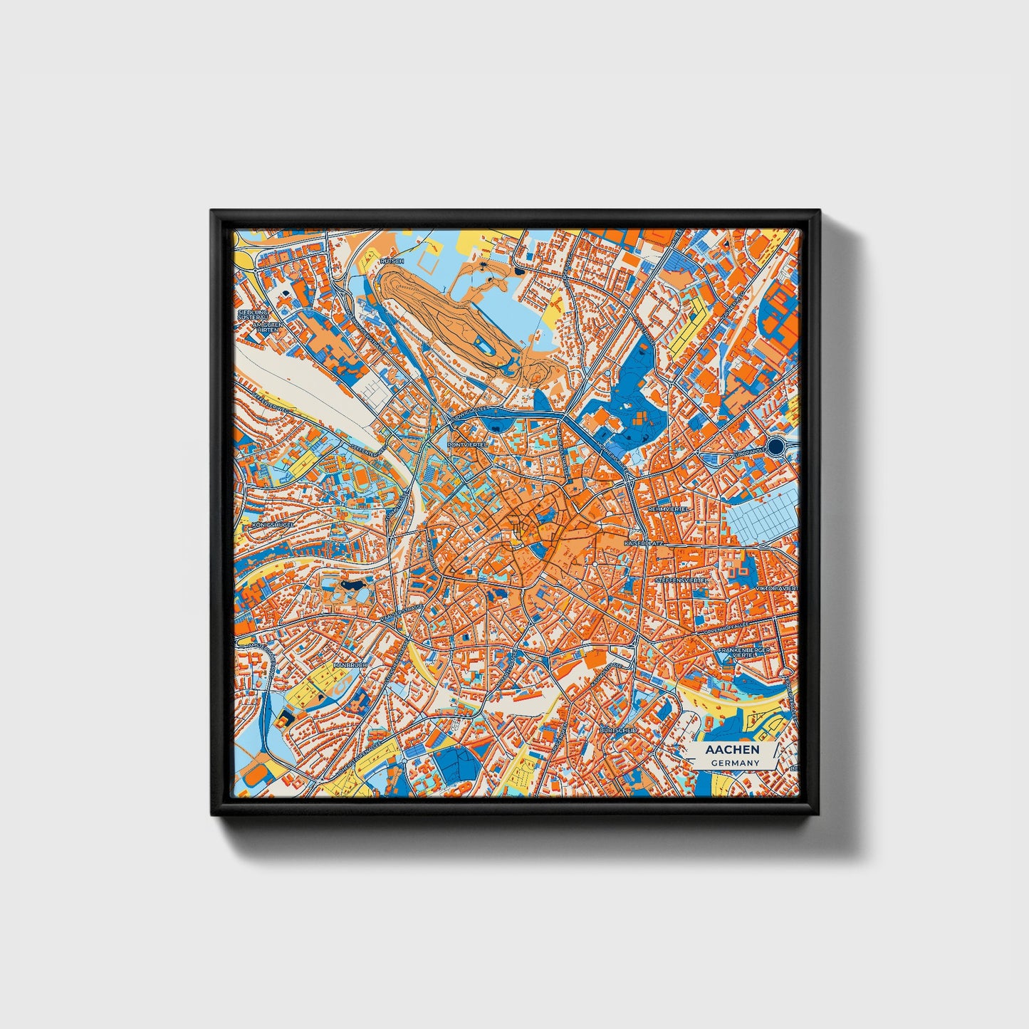 Aachen Germany Colorful City Map Canvas Print • Black Framed