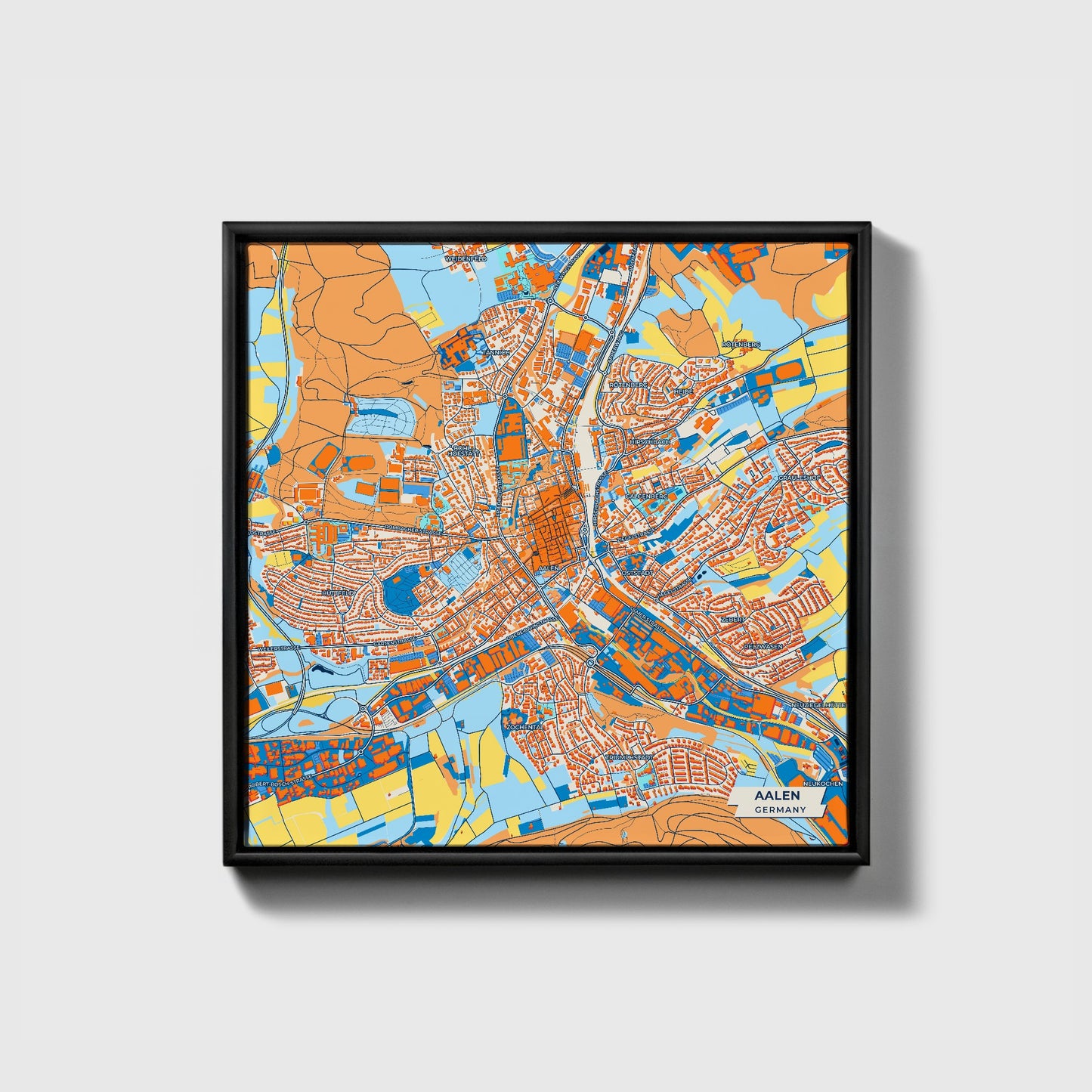 Aalen Germany Colorful City Map Canvas Print • Black Framed