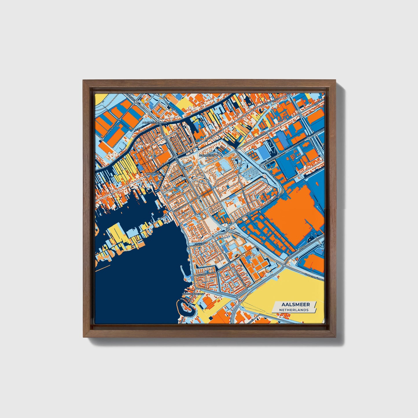 Aalsmeer Netherlands Colorful City Map Canvas Print • Dark Wooden Framed